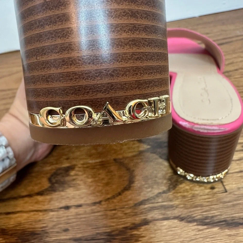 Coach Hot Pink Maggi‎ Sandal Leather Block Heel Slide Size 8.5